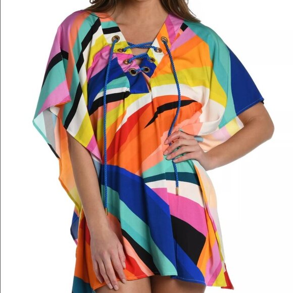 La Blanca Women's Sunscape Lace-Up Tunic Swim Cover-Up Multicolor Large New - Picture 2 of 8